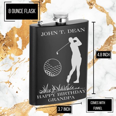 Urbalabs Personalized Golfer Flask Golf Accessories For Men Women Customized Groomsmen Gifts For Wedding Wedding Favors Laser Engraved 8oz - image2